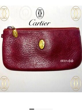 Cartier Les Must De Cartier Bordeaux Leather Zipper Pouch Clutch Pochette